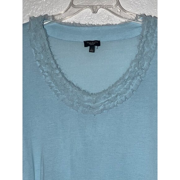 Talbots Woman Petites Large Lt Blue Scoop Neck 1/2 Sleeve Modal/Silk LW - Picture 4 of 16